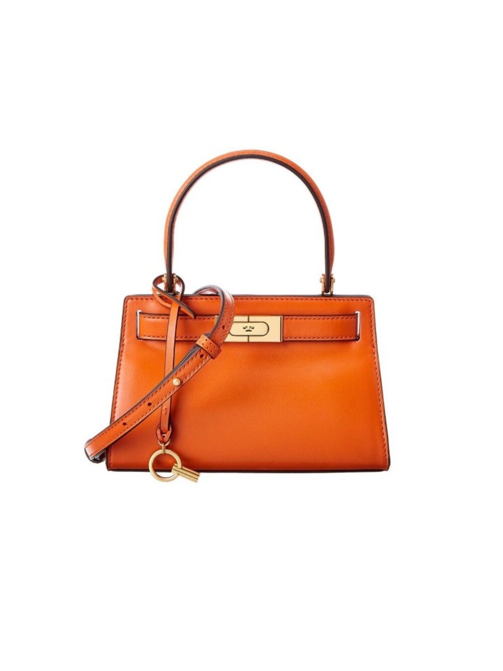 Pre-owned Tory Burch Lee Radziwill Petite Calfskin Double Top Handle Bag Orange